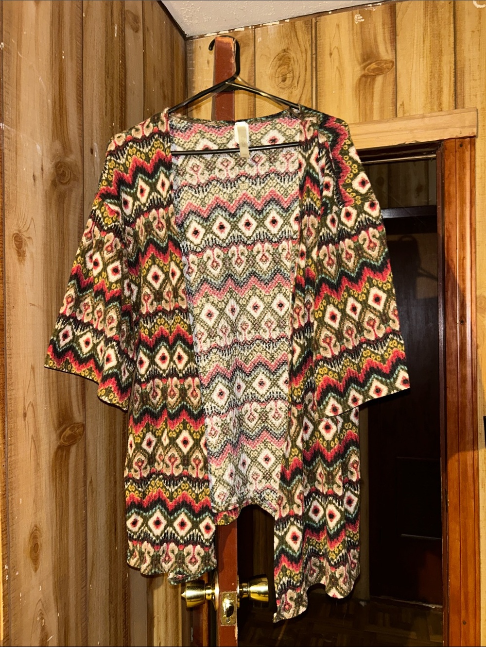 Chico's Multicolor Geometric Knit Open-Front Kimono